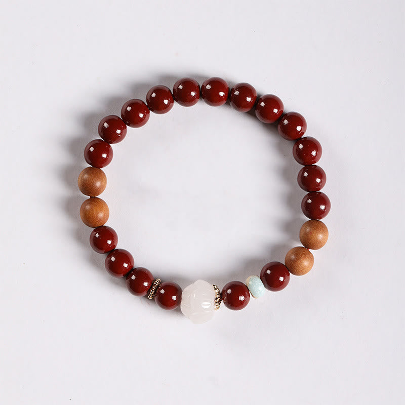 Cinnabar Wood Lotus Character Blessing Bracelet