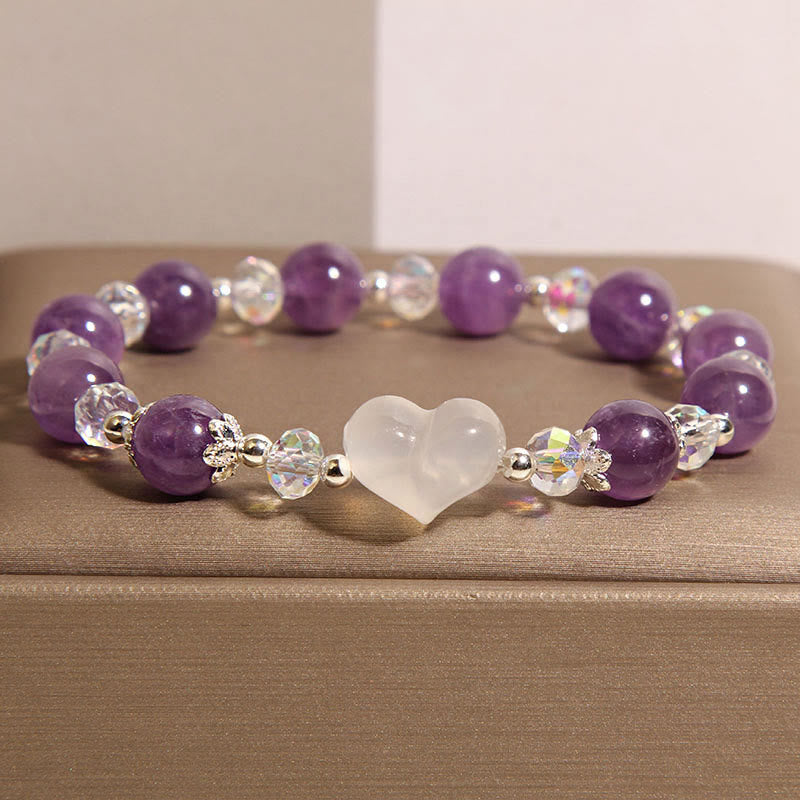 Amethyst White Agate Heart Balance Bracelet