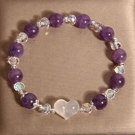 Amethyst White Agate Heart Balance Bracelet