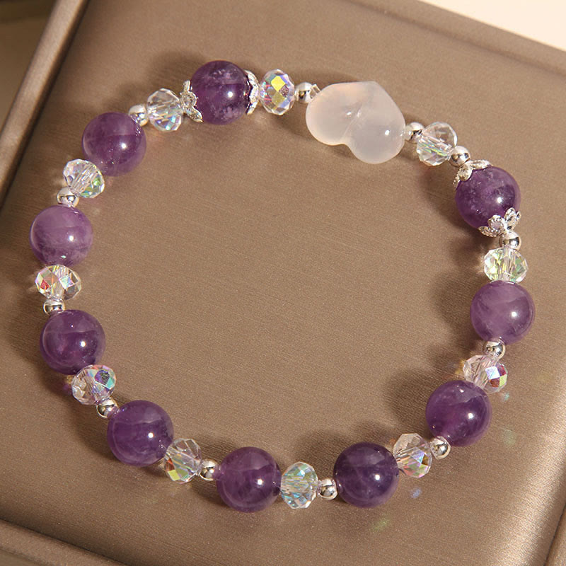 Amethyst White Agate Heart Balance Bracelet