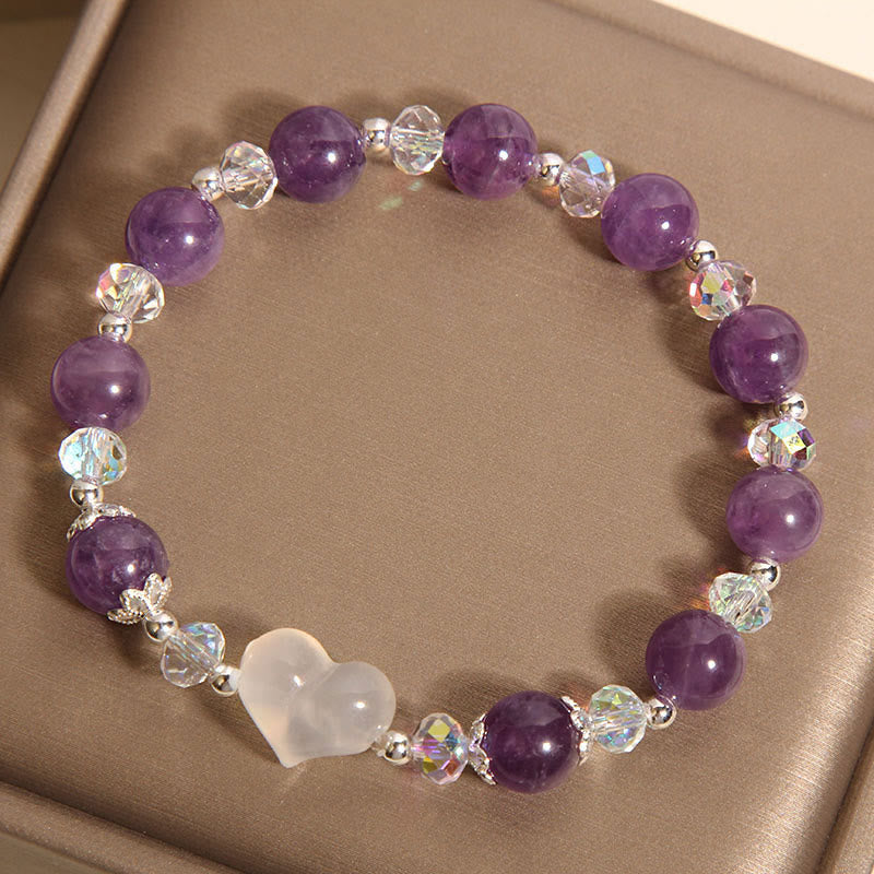 Amethyst White Agate Heart Balance Bracelet