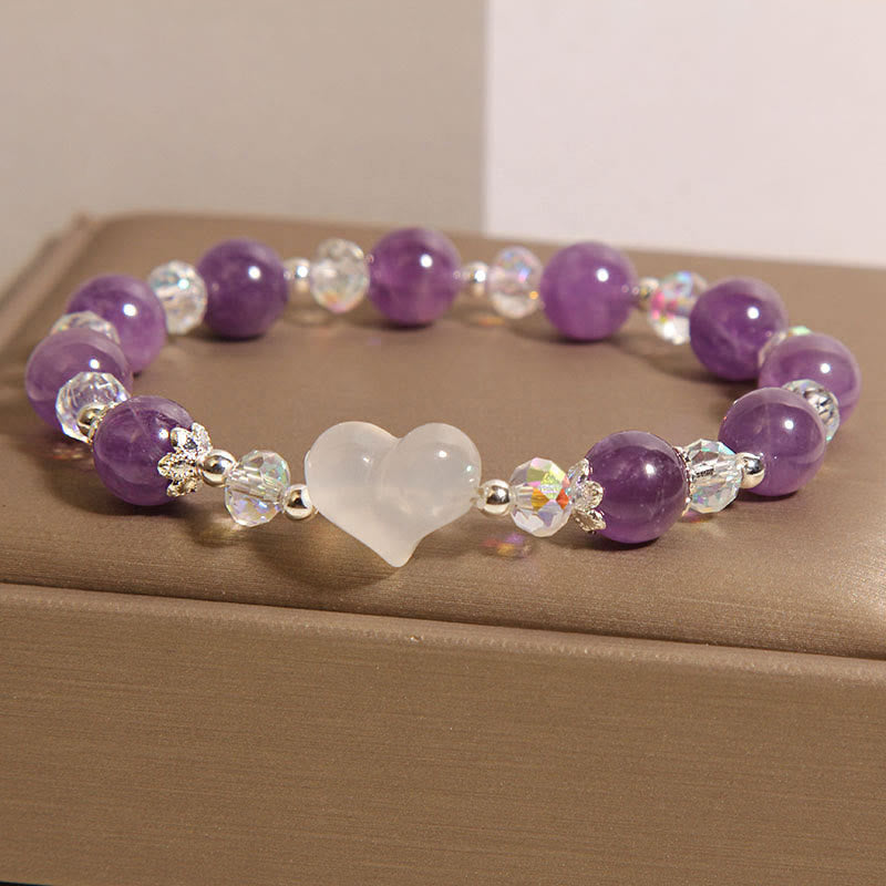 Amethyst White Agate Heart Balance Bracelet
