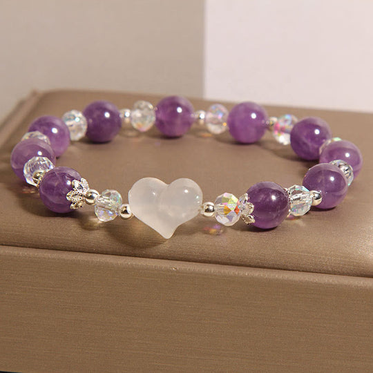 Amethyst White Agate Heart Balance Bracelet