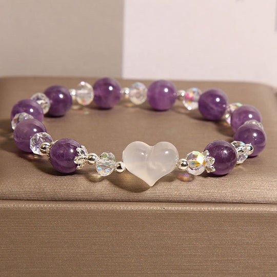 Amethyst White Agate Heart Balance Bracelet