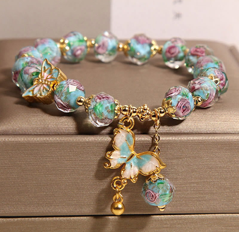 Liuli , Butterfly Charm, Rose Bracelet