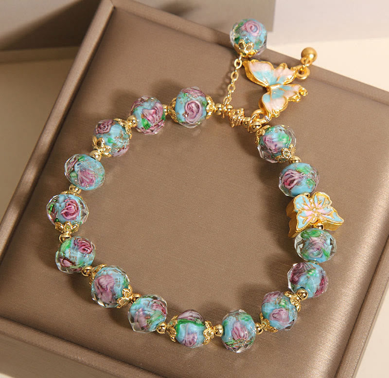 Liuli , Butterfly Charm, Rose Bracelet