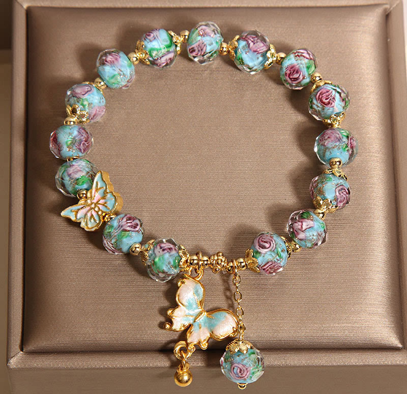 Liuli , Butterfly Charm, Rose Bracelet