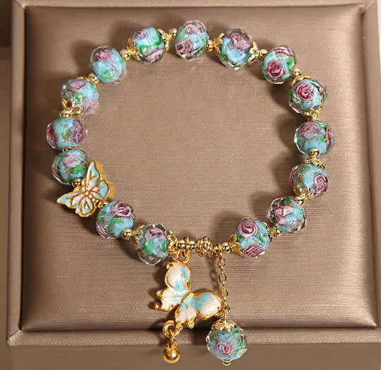 Liuli , Butterfly Charm, Rose Bracelet