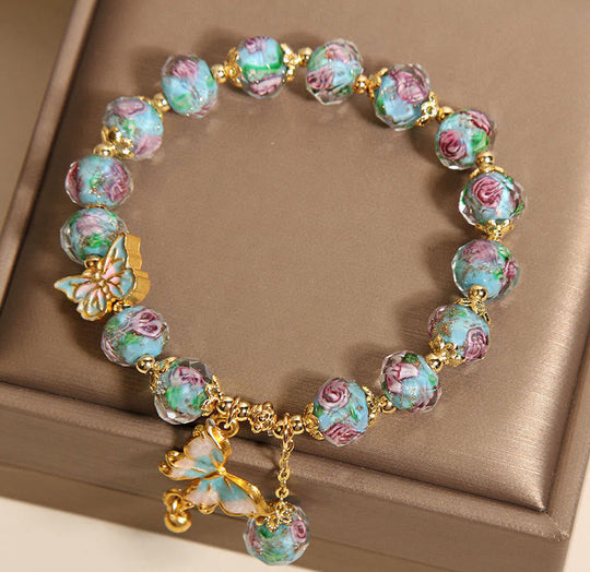 Liuli , Butterfly Charm, Rose Bracelet