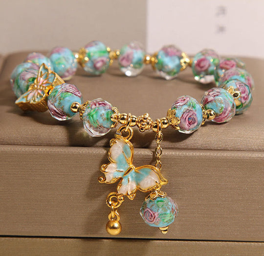 Liuli , Butterfly Charm, Rose Bracelet
