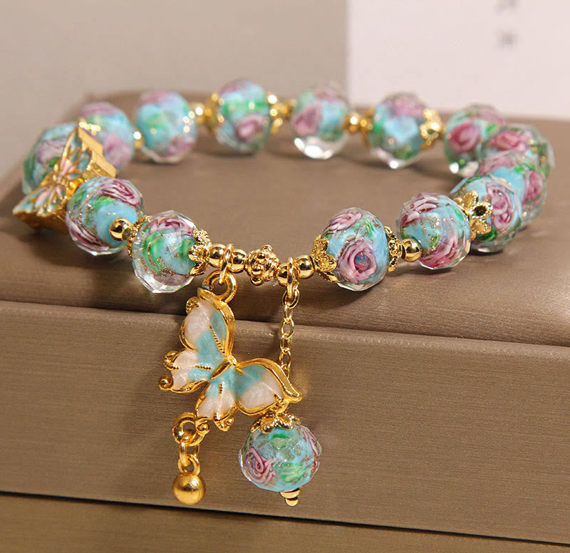 Liuli , Butterfly Charm, Rose Bracelet