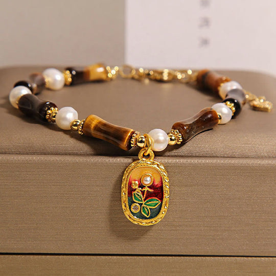Natural Bamboo Tiger Eye & Bracelet
