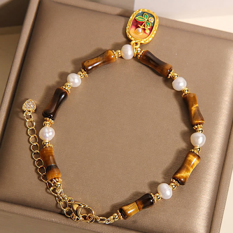 Natural Bamboo Tiger Eye & Bracelet