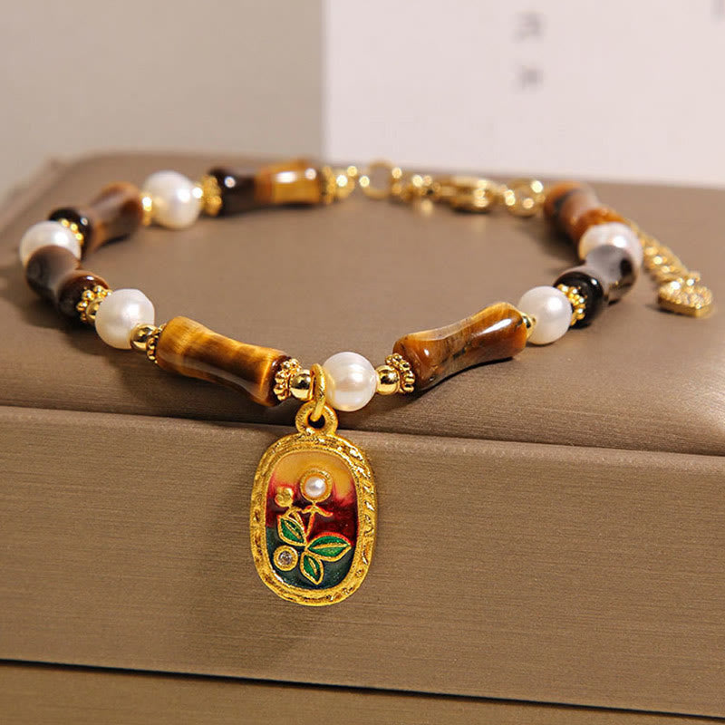 Natural Bamboo Tiger Eye & Bracelet