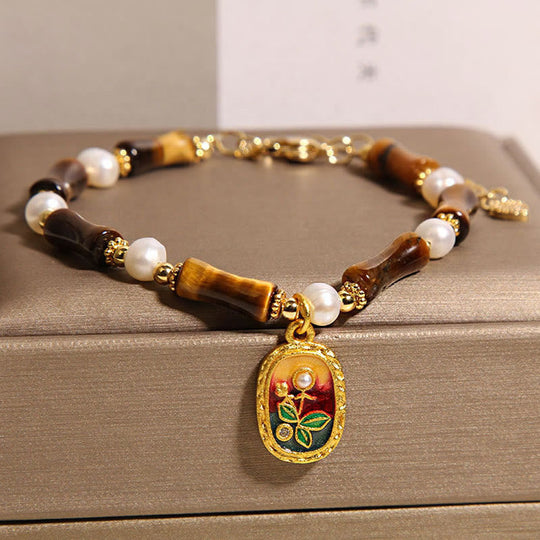 Natural Bamboo Tiger Eye & Bracelet