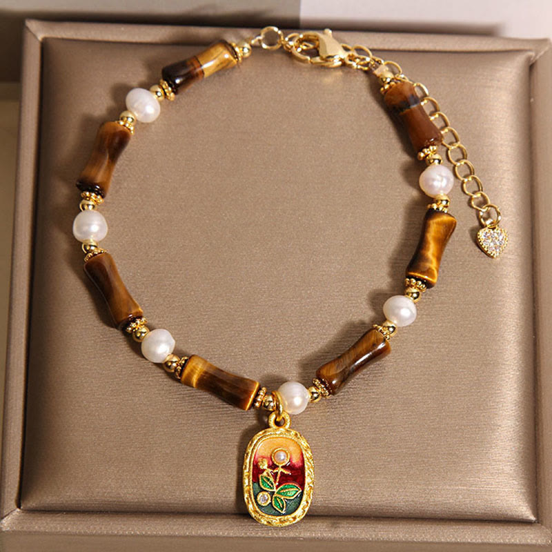 Natural Bamboo Tiger Eye & Bracelet