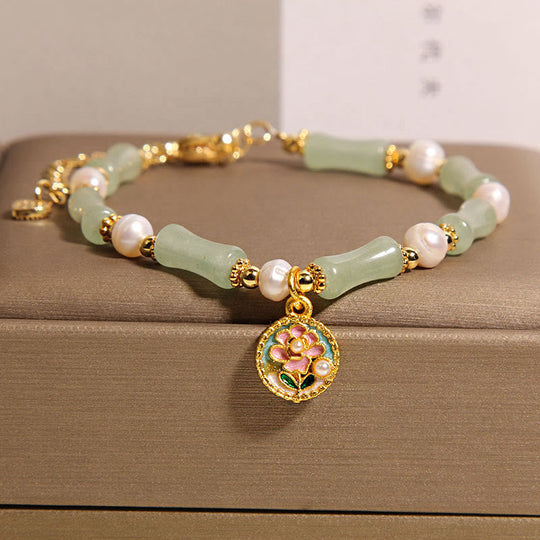 Natural Bamboo Flower Green Aventurine Bracelet
