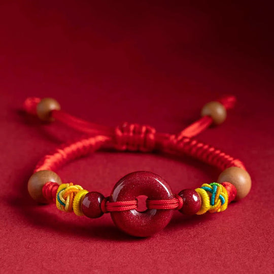 Red String Peach Wood Peace Bracelet
