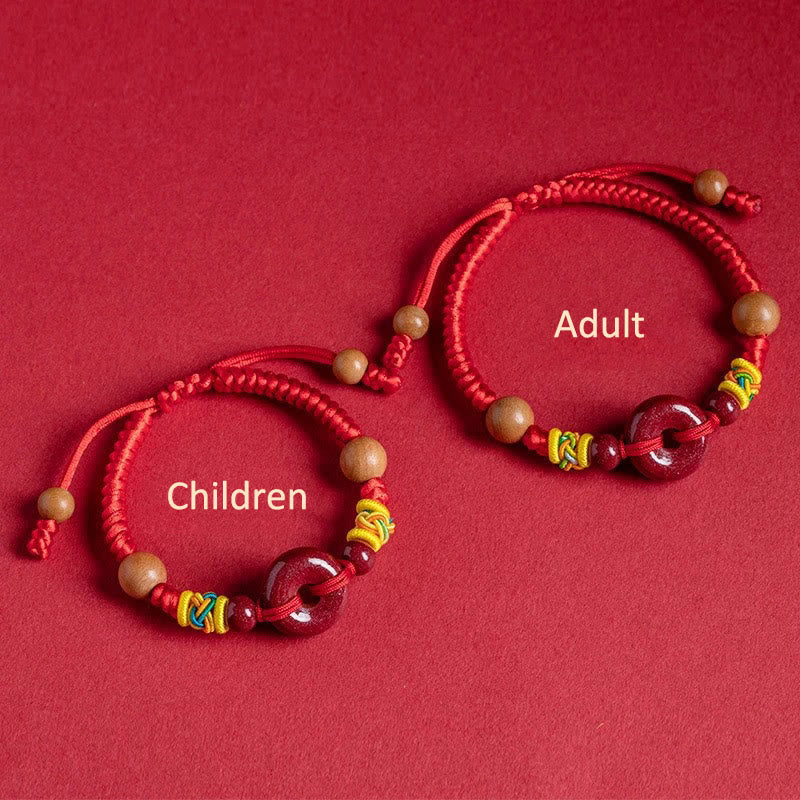 Red String Peach Wood Peace Bracelet