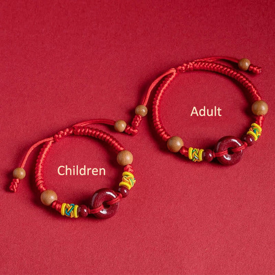 Red String Peach Wood Peace Bracelet