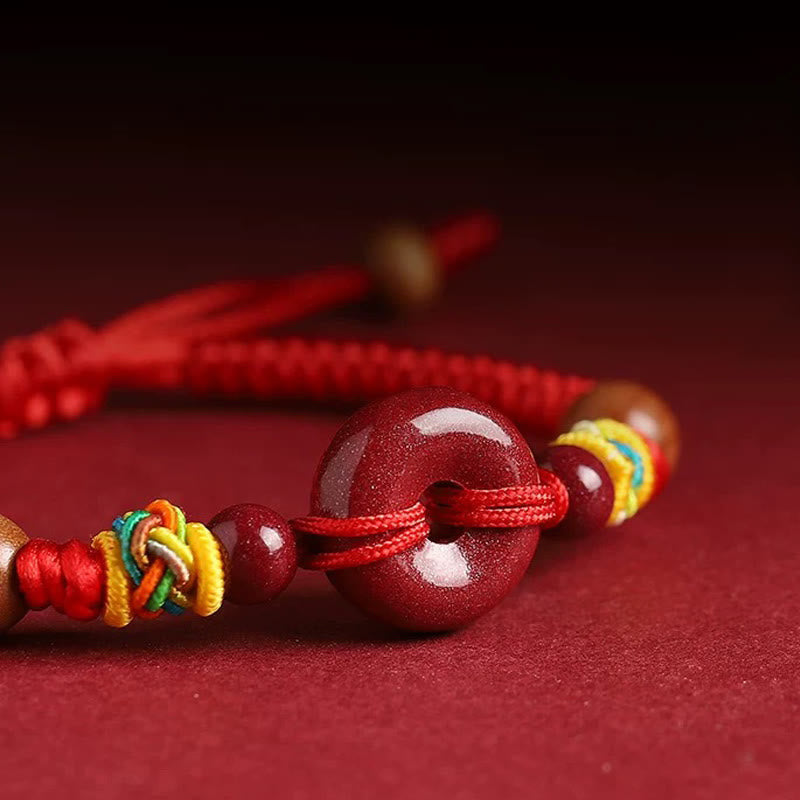 Red String Peach Wood Peace Bracelet