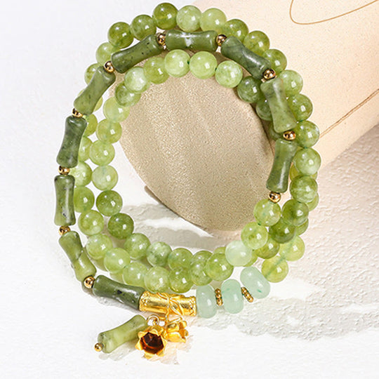 Retro Multilayer Bamboo Green Chalcedony Bracelet