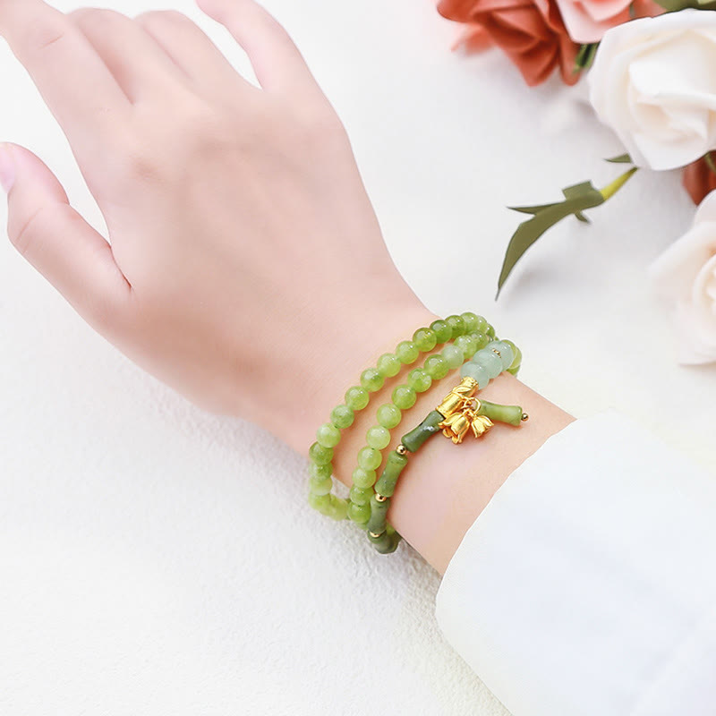 Retro Multilayer Bamboo Green Chalcedony Bracelet