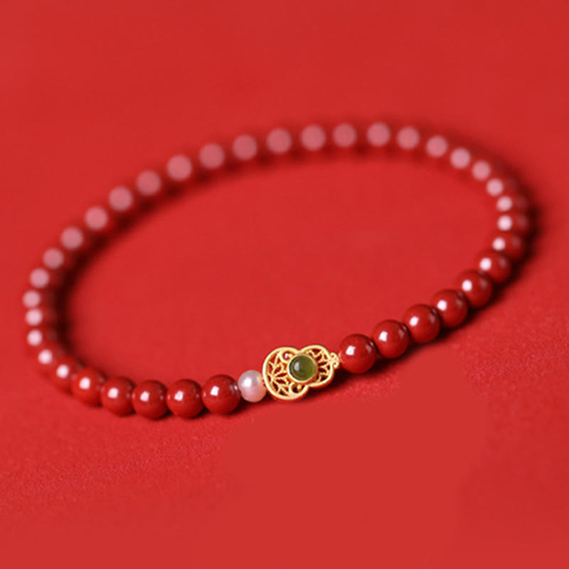 Gourd Pearl Cinnabar Blessing Beads Bracelet