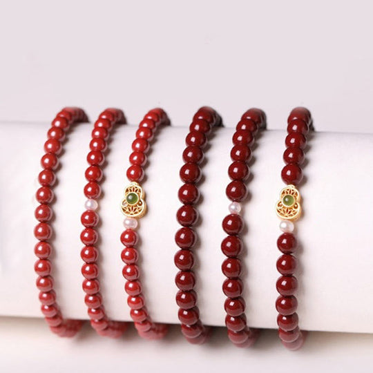 Gourd Pearl Cinnabar Blessing Beads Bracelet