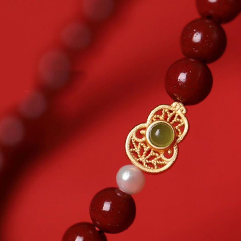 Gourd Pearl Cinnabar Blessing Beads Bracelet