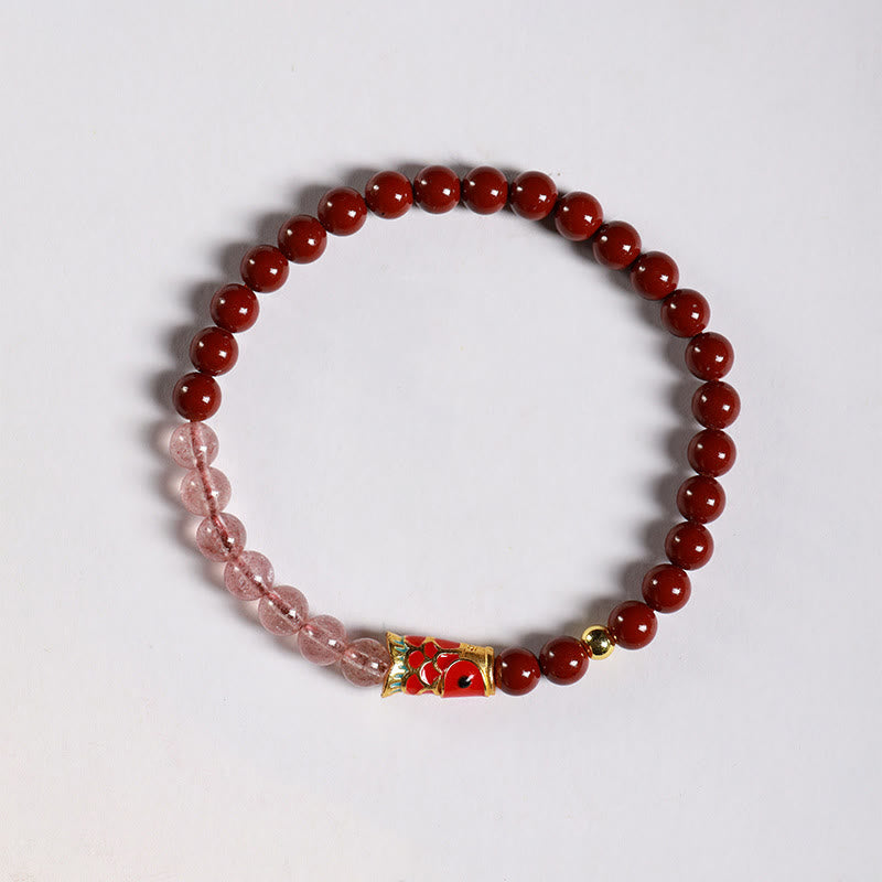Cinnabar Pink Crystal Strawberry Quartz Bracelet