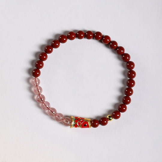 Cinnabar Pink Crystal Strawberry Quartz Bracelet