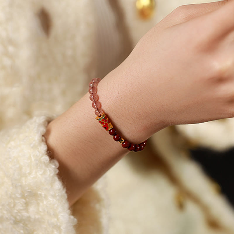 Cinnabar Pink Crystal Strawberry Quartz Bracelet