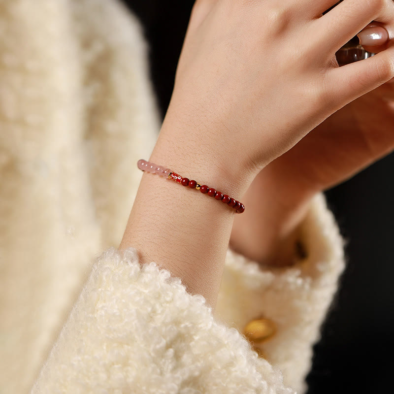 Cinnabar Pink Crystal Strawberry Quartz Bracelet