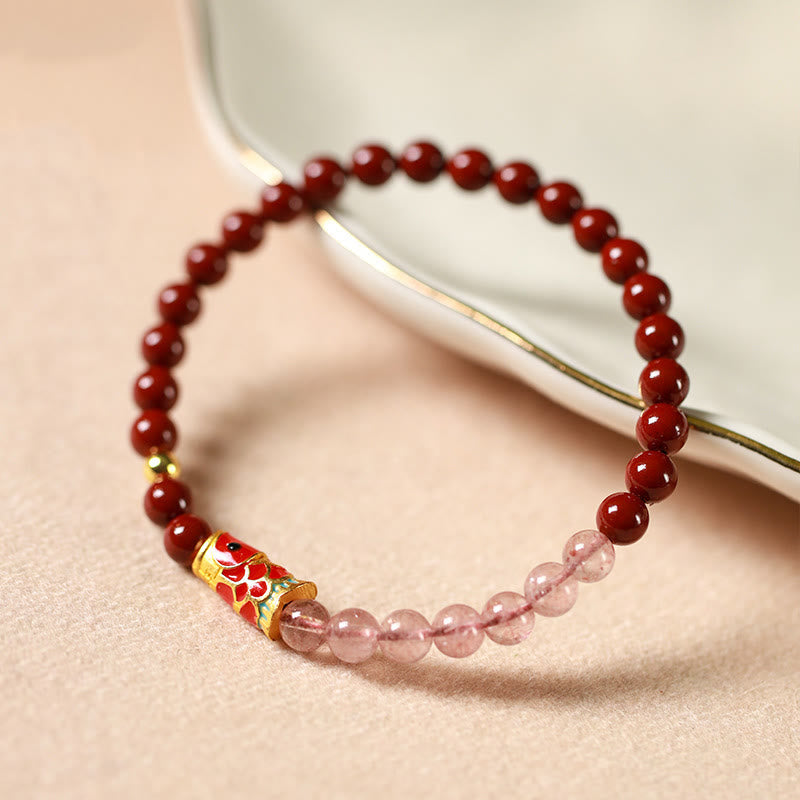 Cinnabar Pink Crystal Strawberry Quartz Bracelet