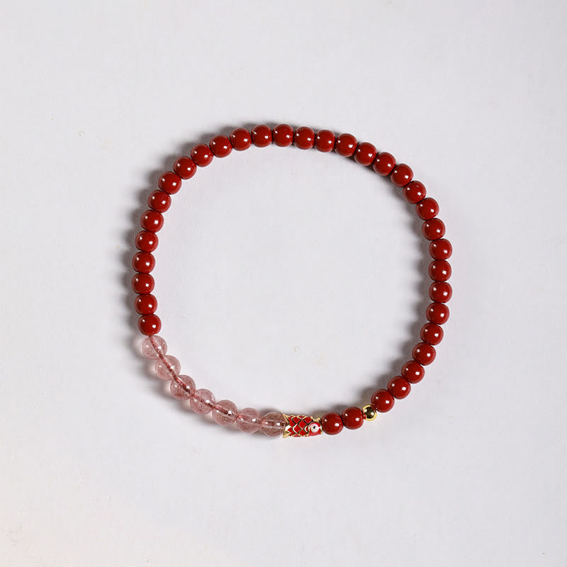 Cinnabar Pink Crystal Strawberry Quartz Bracelet