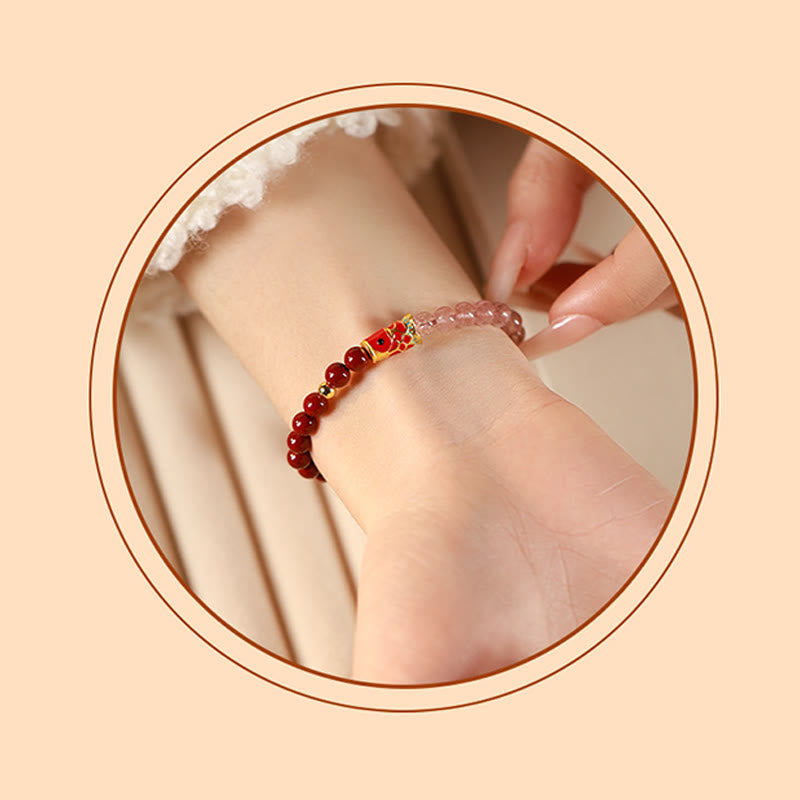 Cinnabar Pink Crystal Strawberry Quartz Bracelet