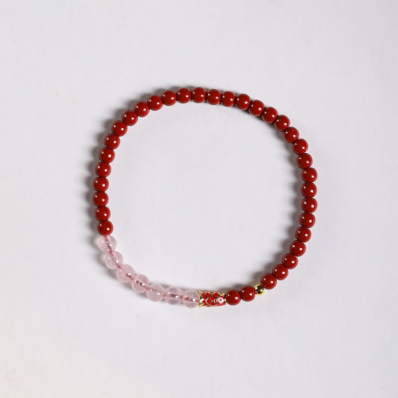 Cinnabar Pink Crystal Strawberry Quartz Bracelet