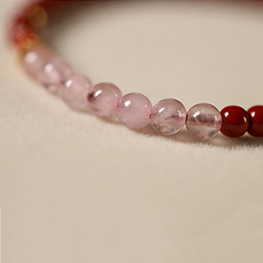 Cinnabar Pink Crystal Strawberry Quartz Bracelet