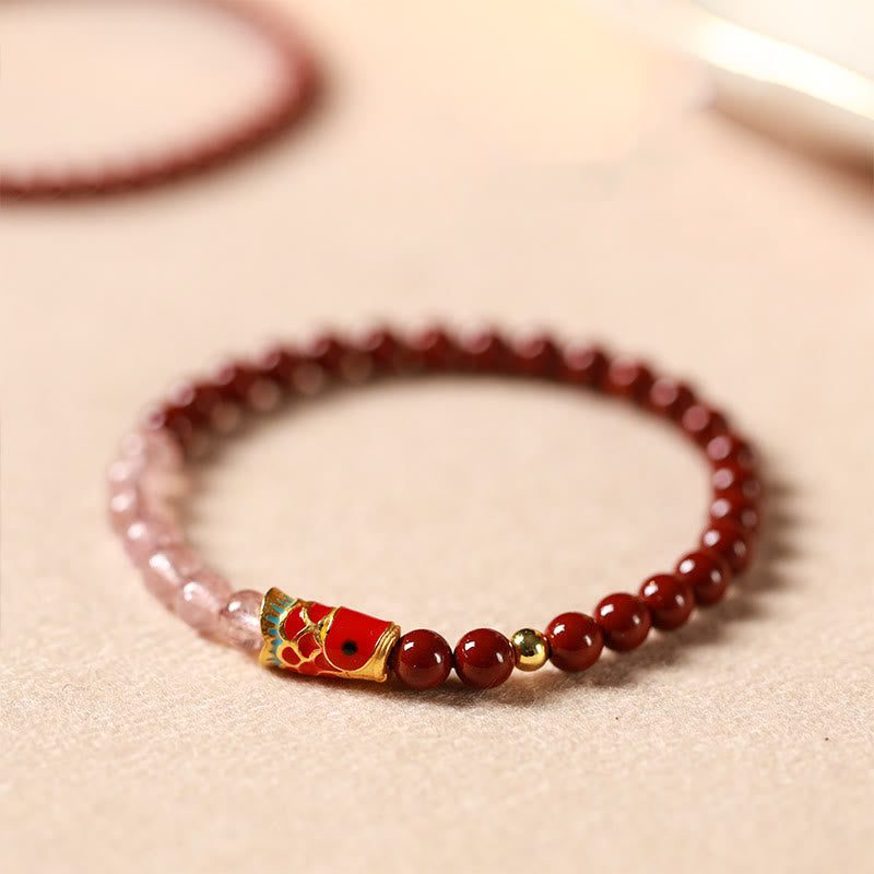 Cinnabar Pink Crystal Strawberry Quartz Bracelet