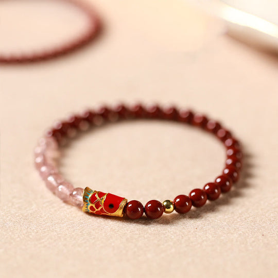 Cinnabar Pink Crystal Strawberry Quartz Bracelet