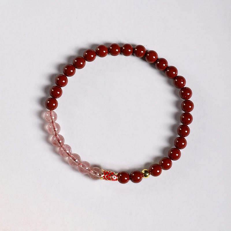 Cinnabar Pink Crystal Strawberry Quartz Bracelet