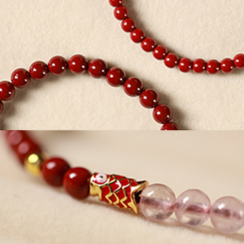 Cinnabar Pink Crystal Strawberry Quartz Bracelet