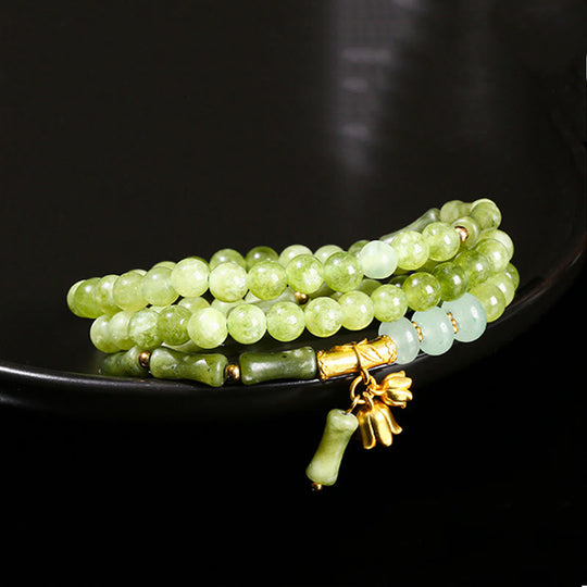 Retro Multilayer Bamboo Green Chalcedony Bracelet