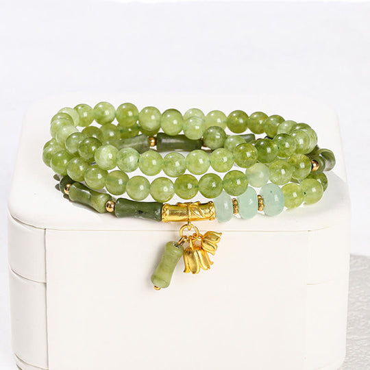 Retro Multilayer Bamboo Green Chalcedony Bracelet