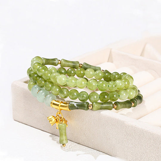 Retro Multilayer Bamboo Green Chalcedony Bracelet