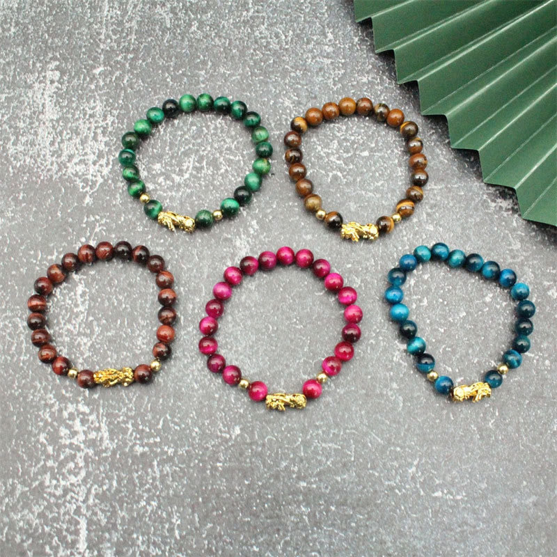 Colorful Tiger Eye Bead Pixiu Bracelet
