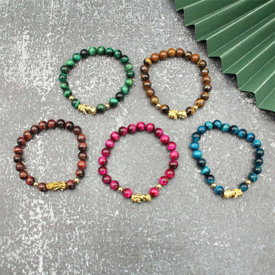 Colorful Tiger Eye Bead Pixiu Bracelet