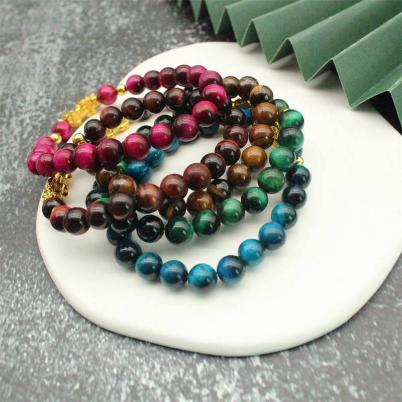 Colorful Tiger Eye Bead Pixiu Bracelet