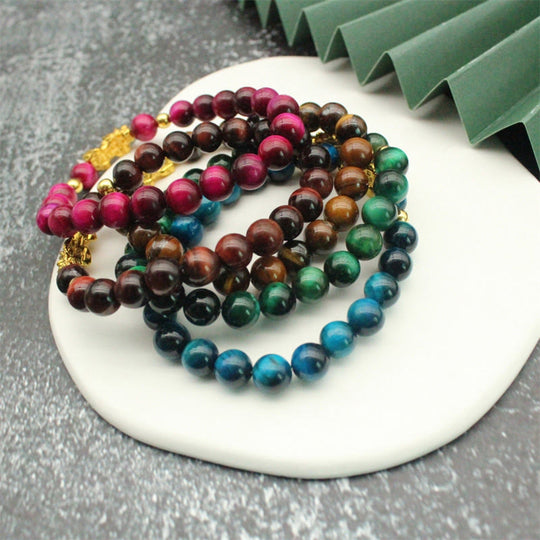 Colorful Tiger Eye Bead Pixiu Bracelet